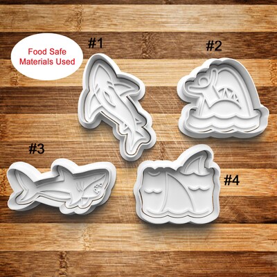 Sharks Cookie Cutter | Cookie Stamp | Cookie Embosser | Cookie Fondant | Clay Stamp | Clay Earring Cutter | 3D Printed | - image1